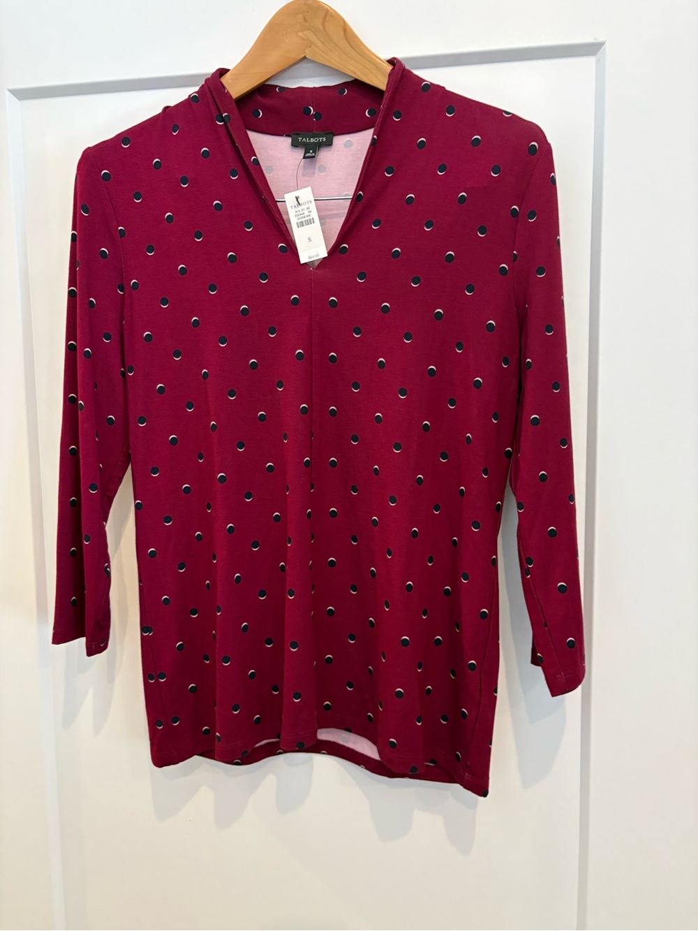 Talbots Wine Red Polka Dot V‑Neck Top